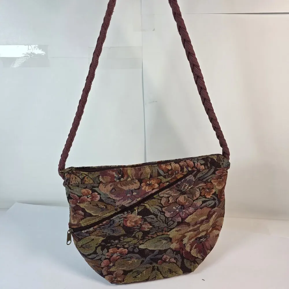 Vintage Jaylee Floral Tapestry Purse Shoulder Bag Boho Cottagecore Handcraft USA